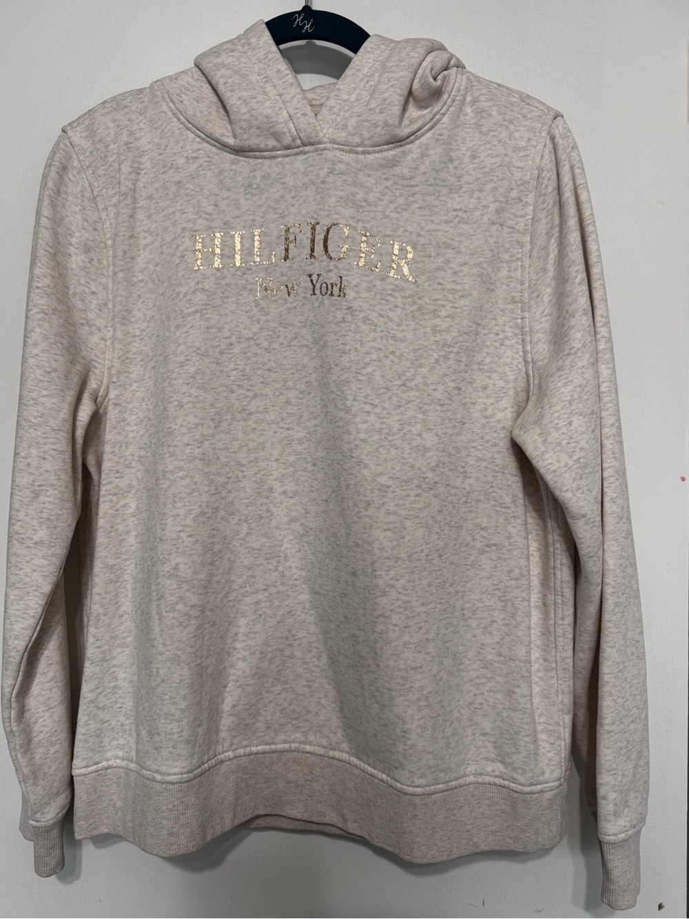 Tommy Hilfiger Cream Hoodie with Gold Logo Print